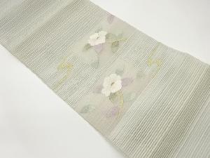 絽綴れ色紙に椿模様織出し名古屋帯